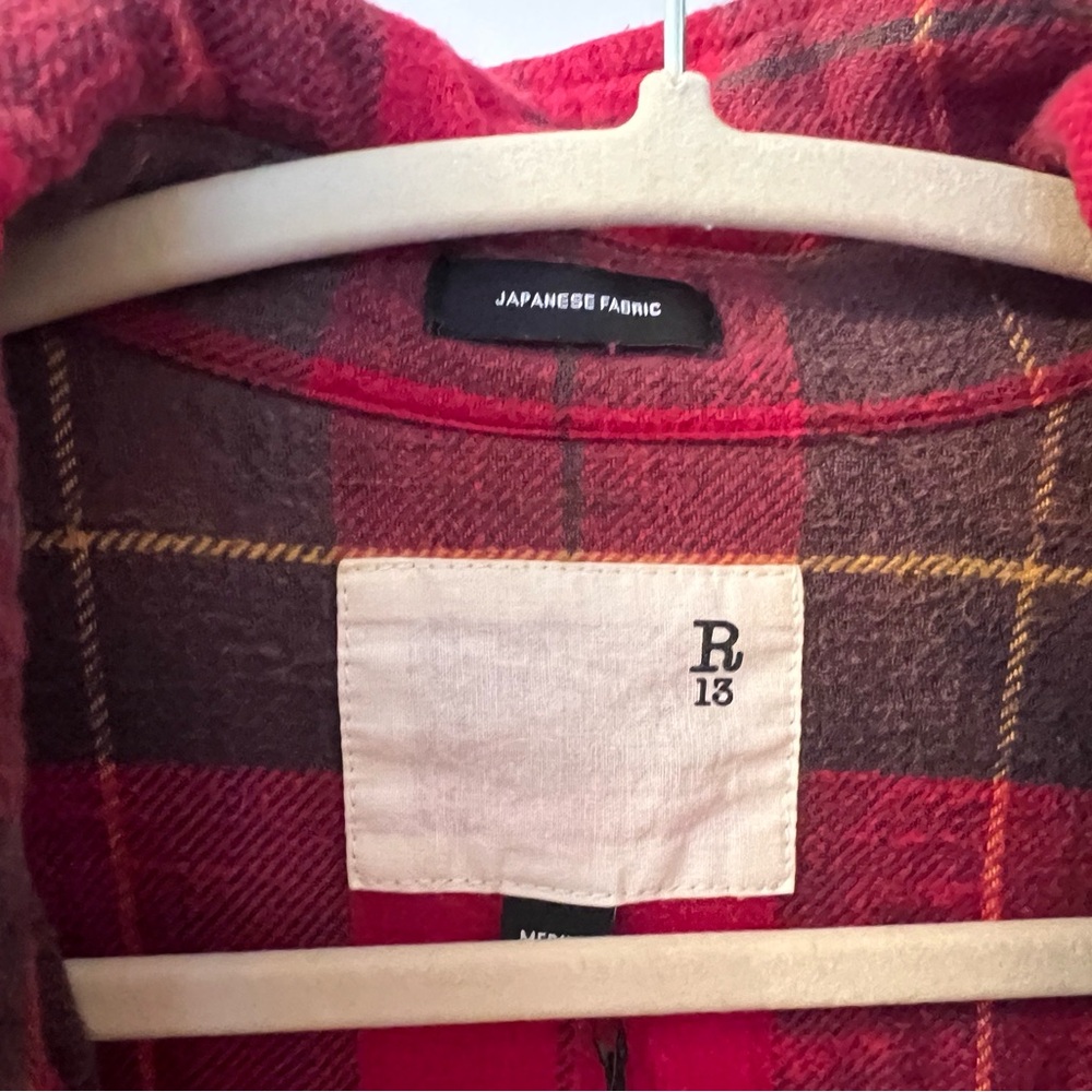 🖤R13 Red and Brown Plaid Frayed Button-Up Shirt🖤 - Picture 7 of 10